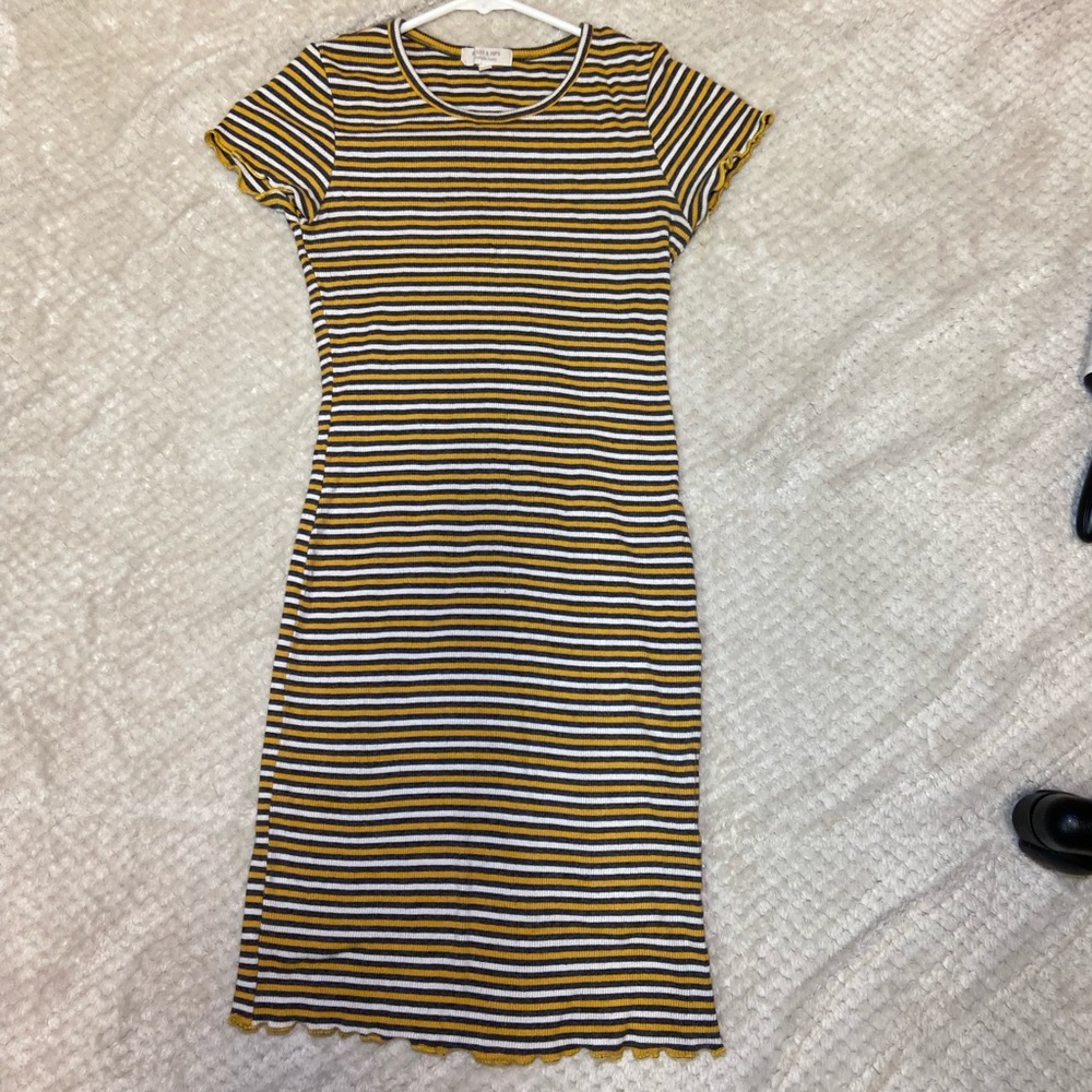 Size: Small Mini Grey, White, and Yellow striped Dress